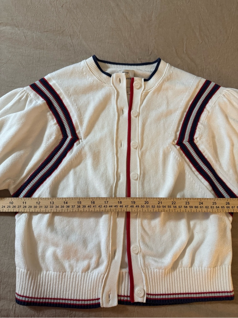 Maeve White Cropped Cardigan with Navy and Red Trim Size Large - Picture 10 of 16
